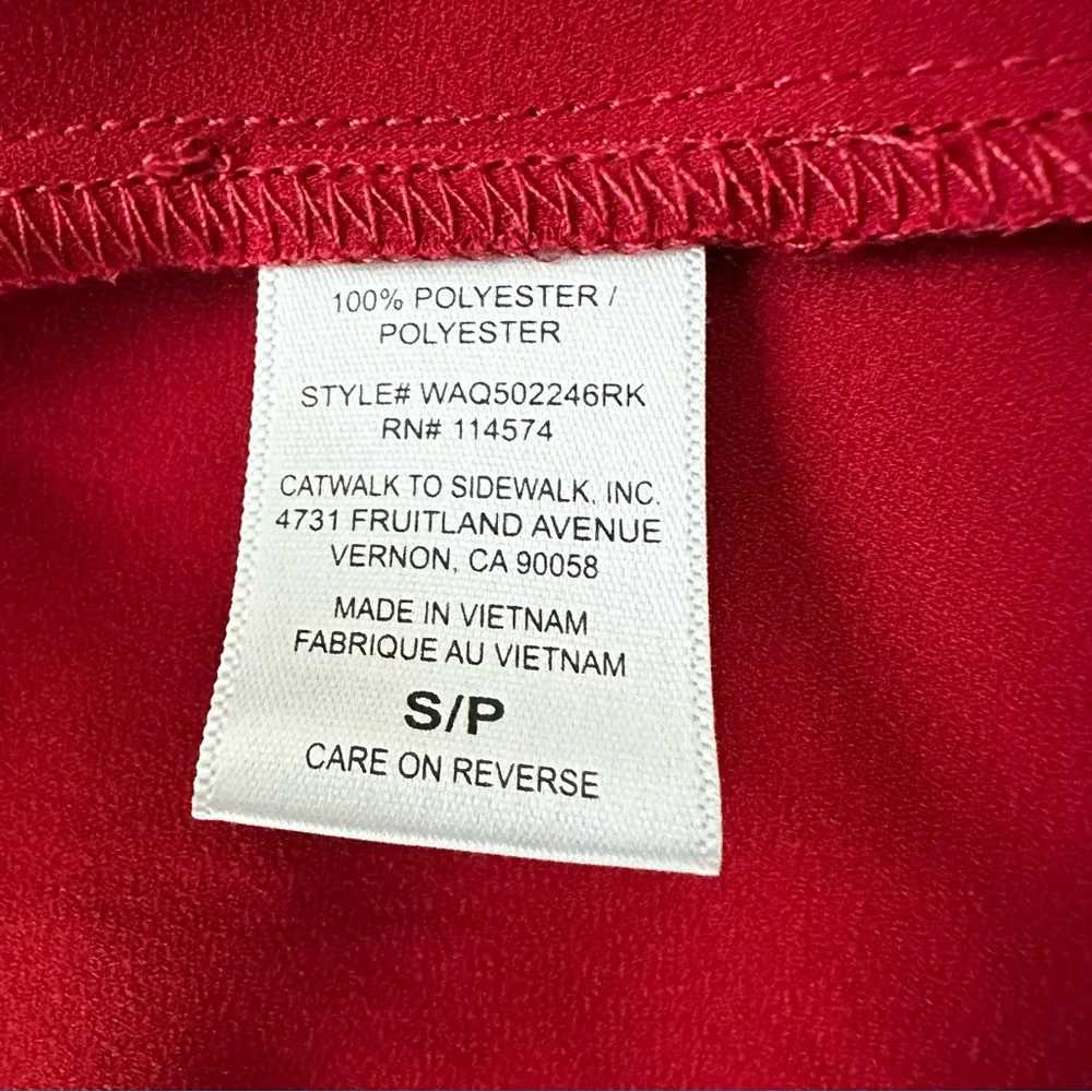 PLEIONE Top High Low flowy Short Sleeve Nordstrom Blouse Red Rucked Size SP - Picture 4 of 8